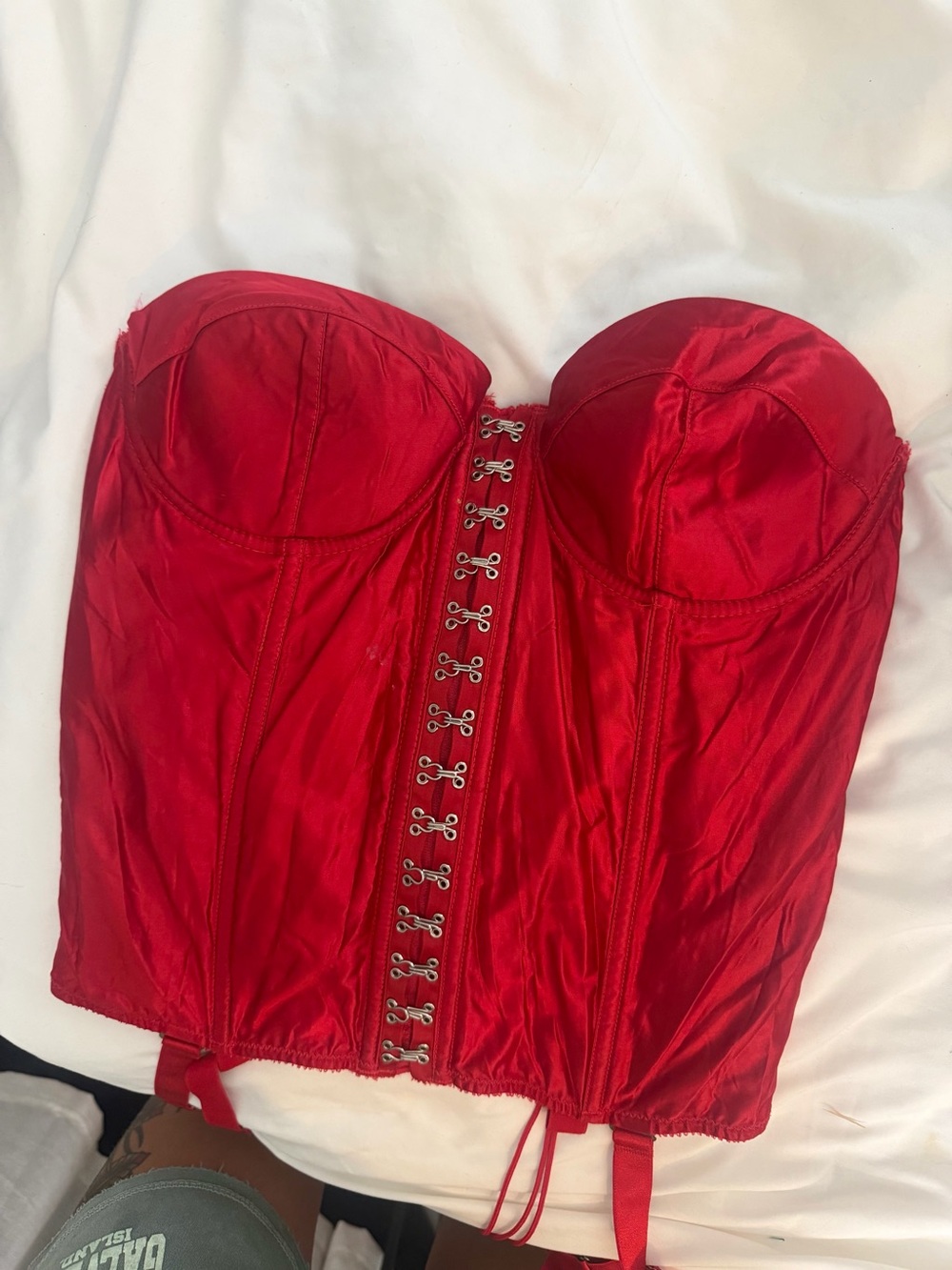 Frederick's of Hollywood Red Satin Longline Bustier Corset